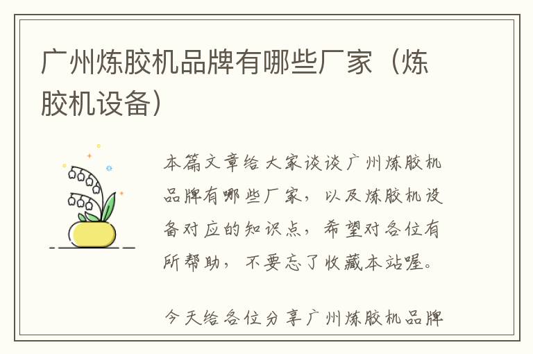 广州炼胶机品牌有哪些厂家(炼胶机设备)