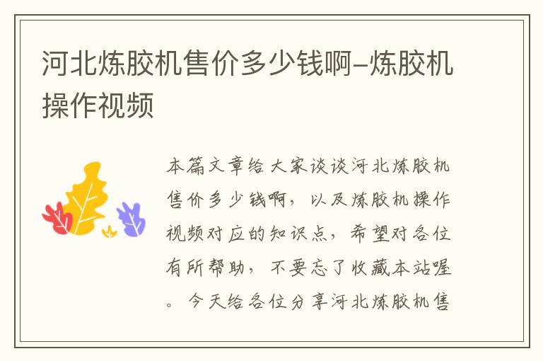 河北炼胶机售价多少钱啊-炼胶机操作视频