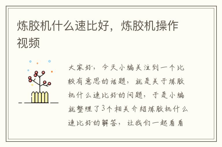 炼胶机什么速比好,炼胶机操作视频