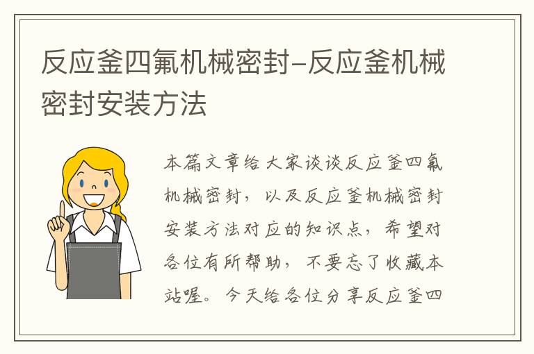 反应釜四氟机械密封-反应釜机械密封安装方法
