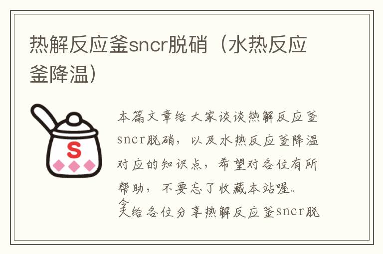 热解反应釜sncr脱硝(水热反应釜降温)