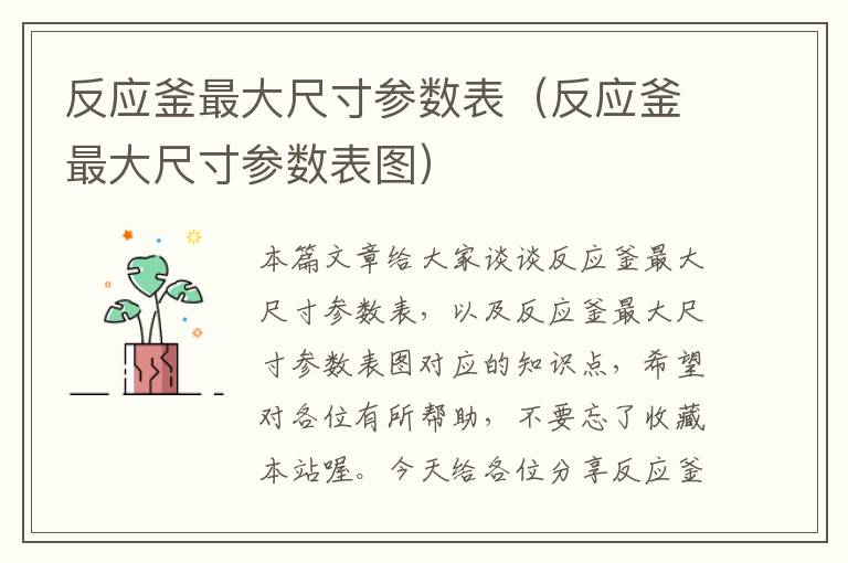 反应釜最大尺寸参数表(反应釜最大尺寸参数表图)