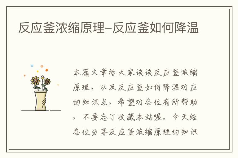 反应釜浓缩原理-反应釜如何降温