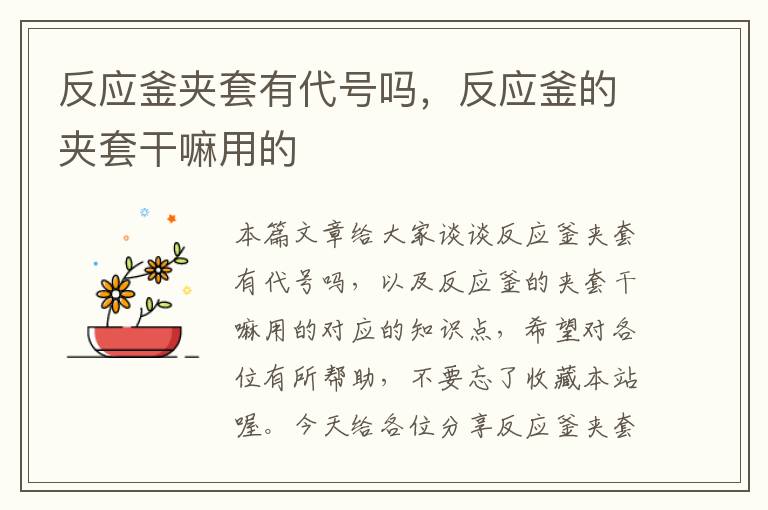 反应釜夹套有代号吗,反应釜的夹套干嘛用的