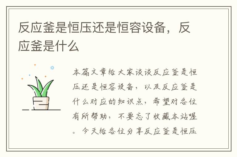 反应釜是恒压还是恒容设备,反应釜是什么