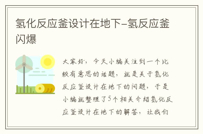 氢化反应釜设计在地下-氢反应釜闪爆