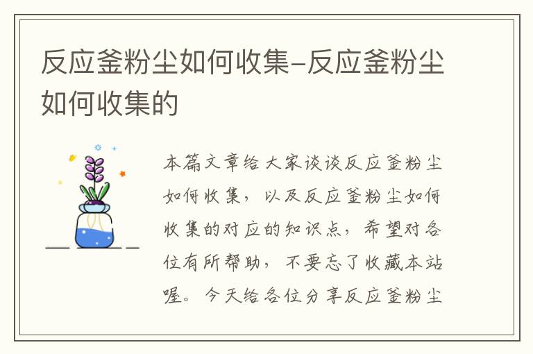 反应釜粉尘如何收集-反应釜粉尘如何收集的