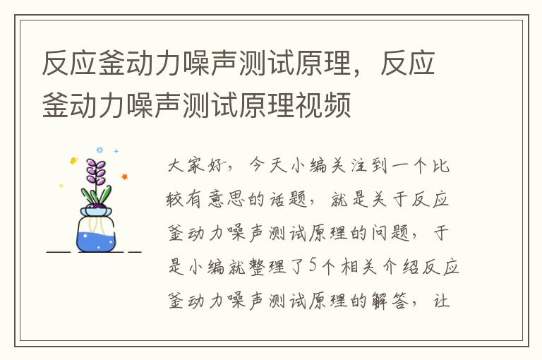 反应釜动力噪声测试原理,反应釜动力噪声测试原理视频
