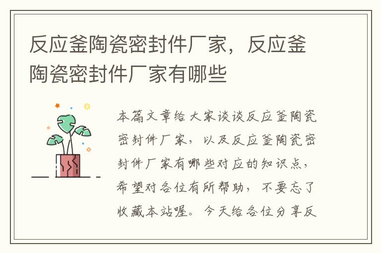 反应釜陶瓷密封件厂家,反应釜陶瓷密封件厂家有哪些