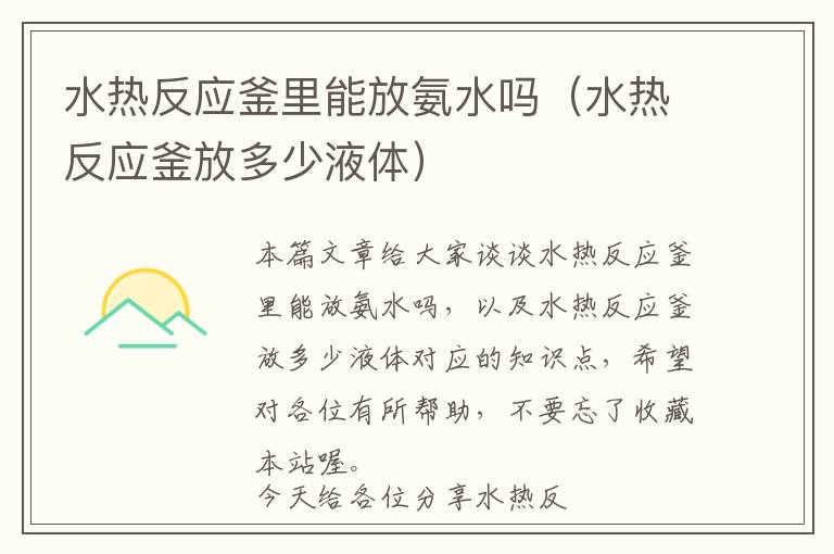 水热反应釜里能放氨水吗(水热反应釜放多少液体)
