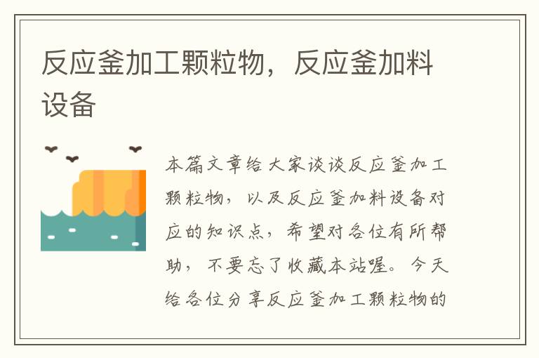 反应釜加工颗粒物,反应釜加料设备