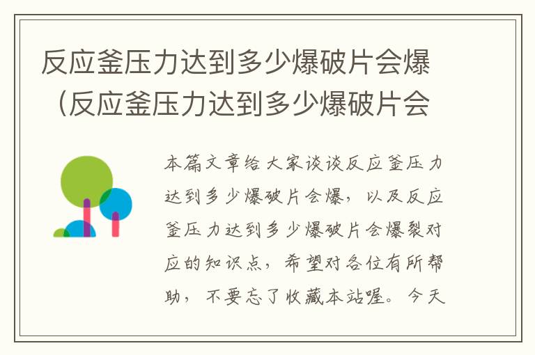 反应釜压力达到多少爆破片会爆(反应釜压力达到多少爆破片会爆裂)
