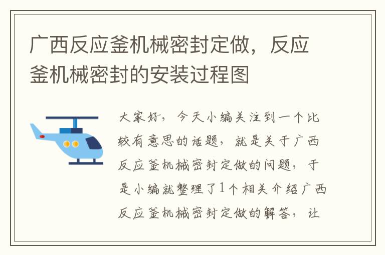 广西反应釜机械密封定做,反应釜机械密封的安装过程图