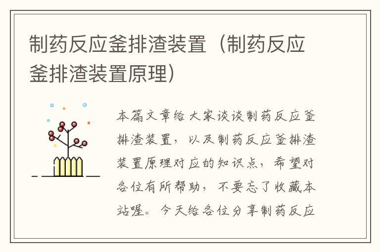 制药反应釜排渣装置(制药反应釜排渣装置原理)
