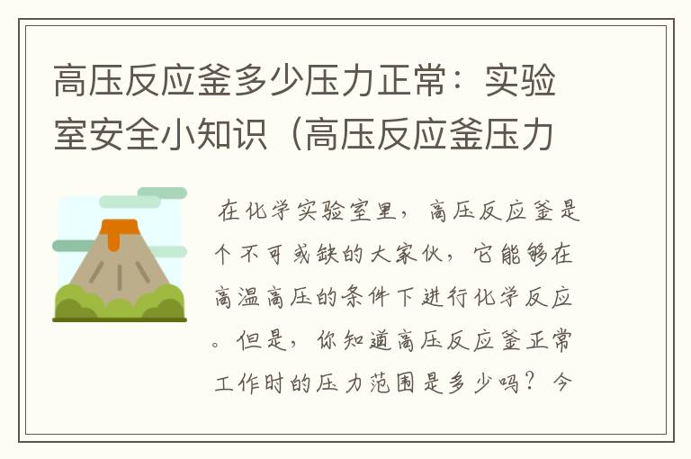 高压反应釜多少压力正常:实验室安全小知识(高压反应釜压力都有多少)
