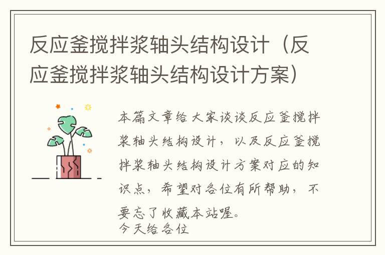 反应釜搅拌浆轴头结构设计(反应釜搅拌浆轴头结构设计方案)