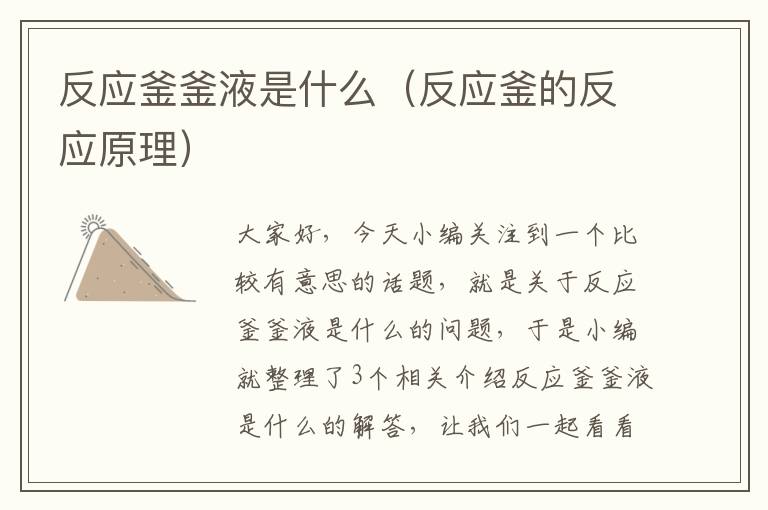 反应釜釜液是什么(反应釜的反应原理)