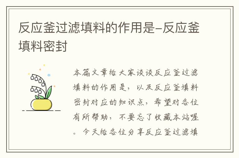 反应釜过滤填料的作用是-反应釜填料密封