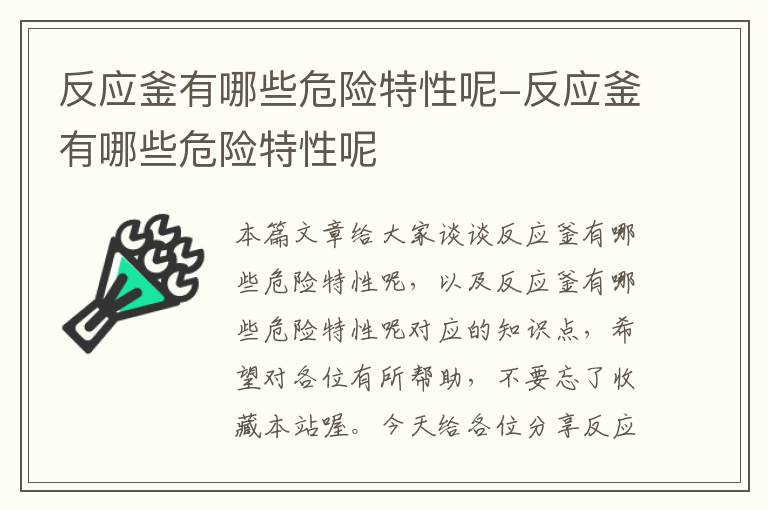 反应釜有哪些危险特性呢-反应釜有哪些危险特性呢