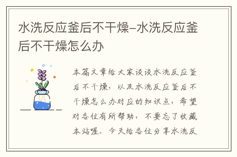 水洗反应釜后不干燥-水洗反应釜后不干燥怎么办