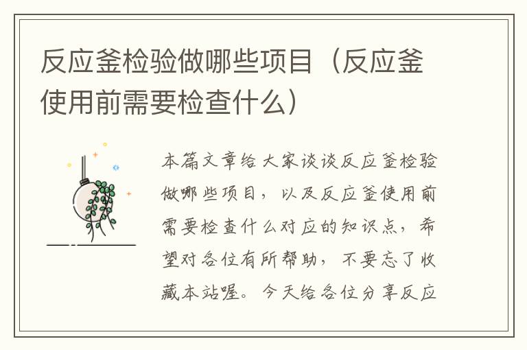 反应釜检验做哪些项目(反应釜使用前需要检查什么)