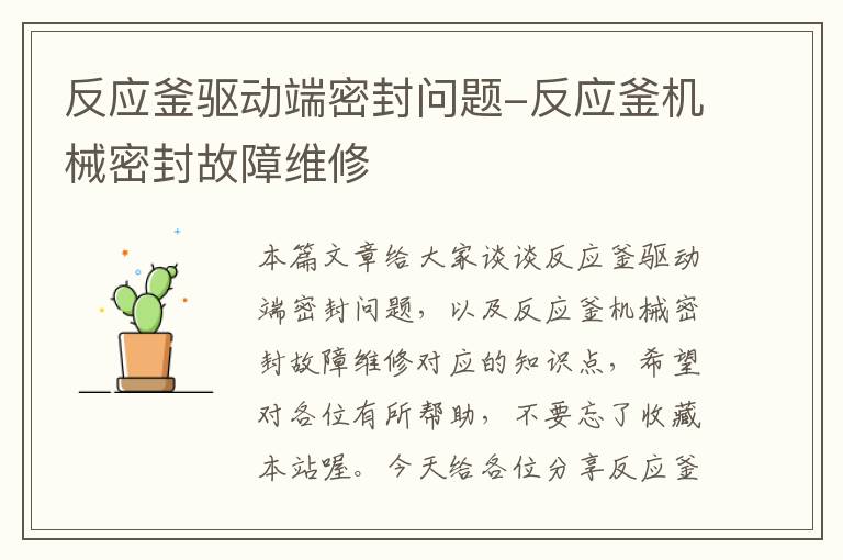 反应釜驱动端密封问题-反应釜机械密封故障维修