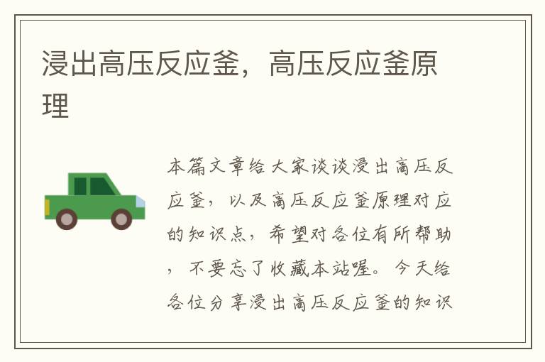 浸出高压反应釜,高压反应釜原理