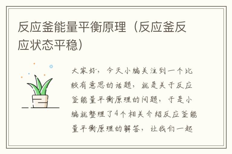反应釜能量平衡原理(反应釜反应状态平稳)