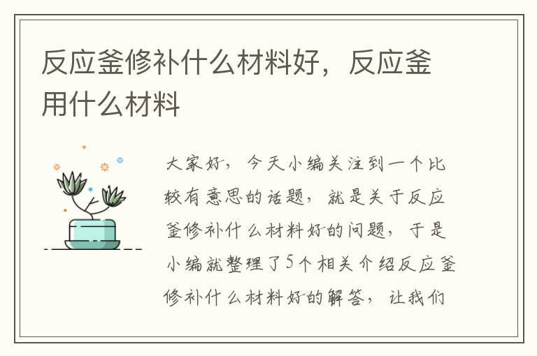 反应釜修补什么材料好,反应釜用什么材料