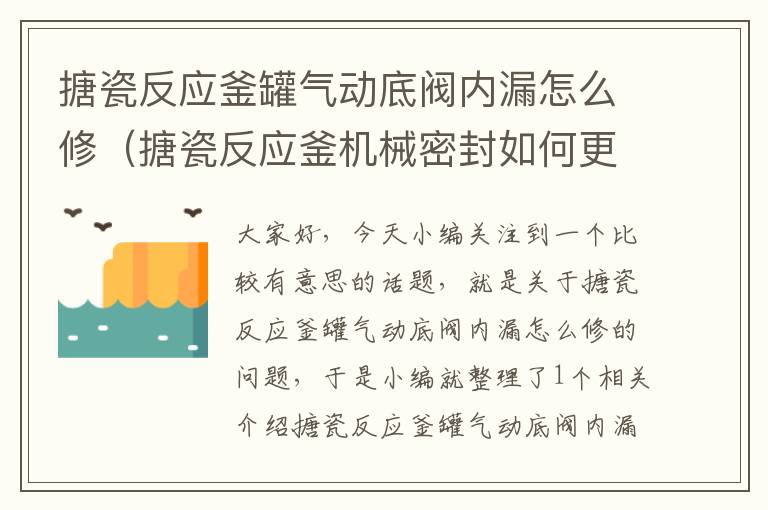 搪瓷反应釜罐气动底阀内漏怎么修(搪瓷反应釜机械密封如何更换视频)