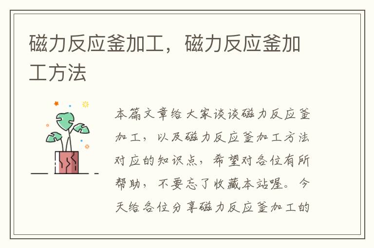 磁力反应釜加工,磁力反应釜加工方法