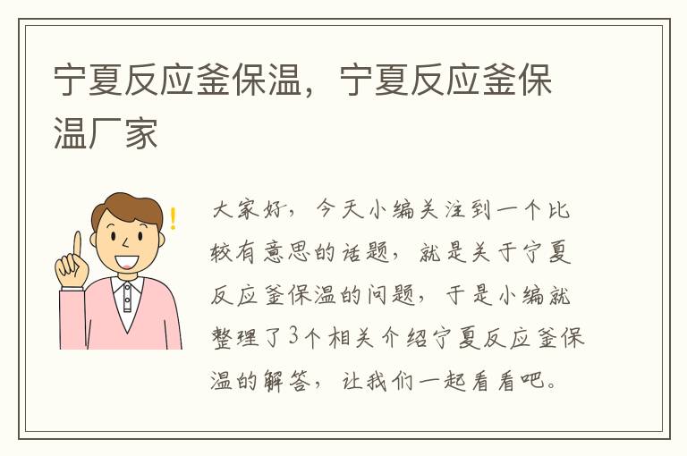 宁夏反应釜保温,宁夏反应釜保温厂家