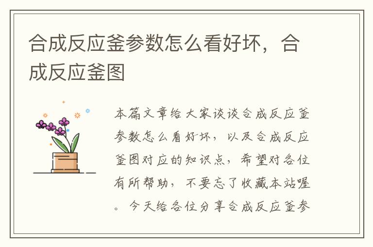 合成反应釜参数怎么看好坏，合成反应釜图