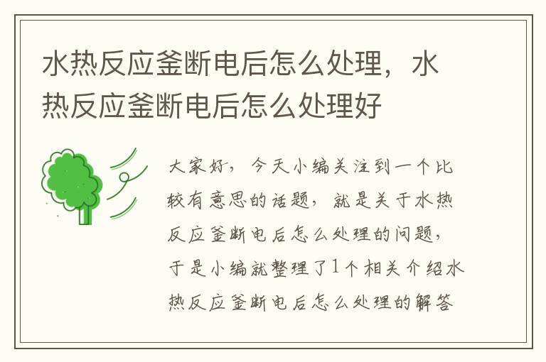 水热反应釜断电后怎么处理,水热反应釜断电后怎么处理好