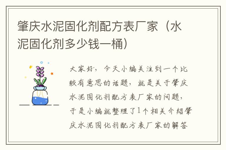 肇庆水泥固化剂配方表厂家(水泥固化剂多少钱一桶)