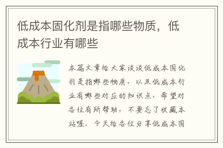 低成本固化剂是指哪些物质,低成本行业有哪些