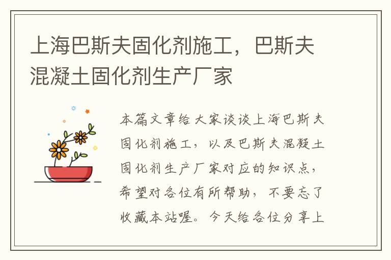 上海巴斯夫固化剂施工,巴斯夫混凝土固化剂生产厂家