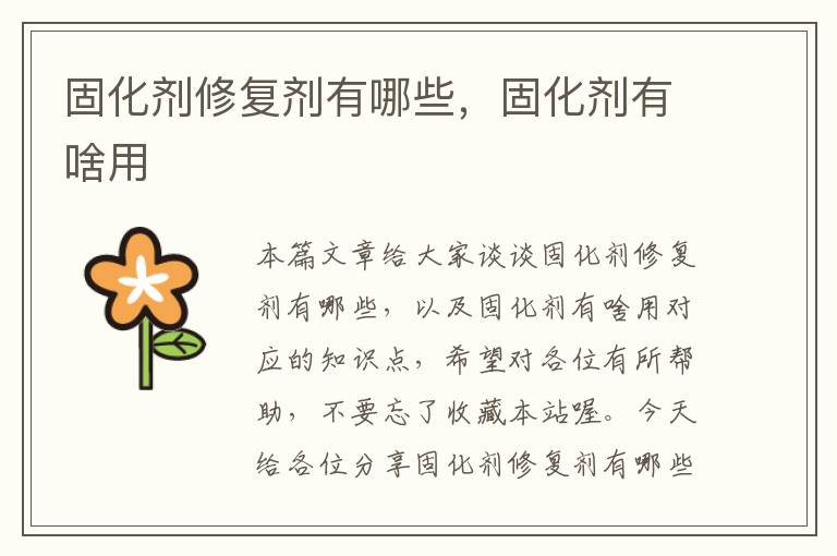 固化剂修复剂有哪些,固化剂有啥用