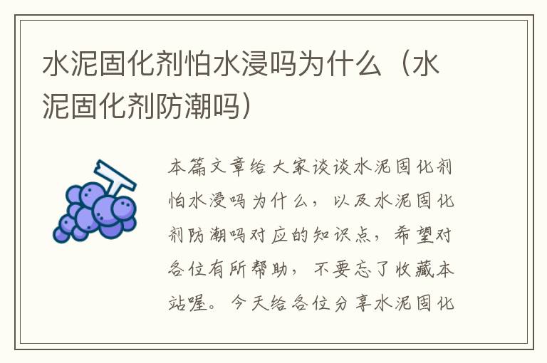 水泥固化剂怕水浸吗为什么(水泥固化剂防潮吗)
