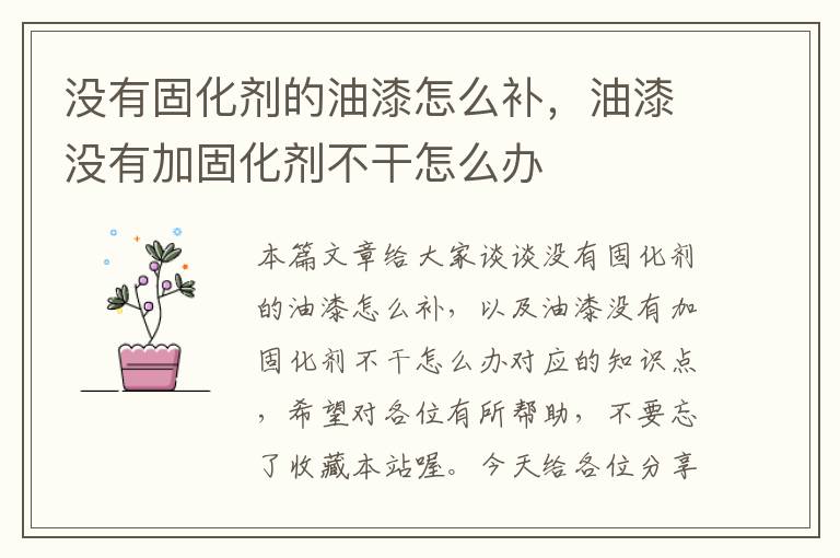 没有固化剂的油漆怎么补,油漆没有加固化剂不干怎么办