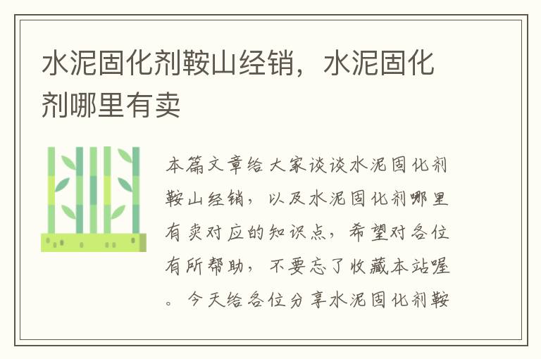 水泥固化剂鞍山经销,水泥固化剂哪里有卖