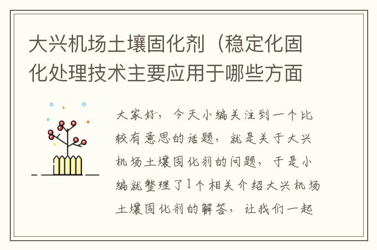 大兴机场土壤固化剂(稳定化固化处理技术主要应用于哪些方面?)