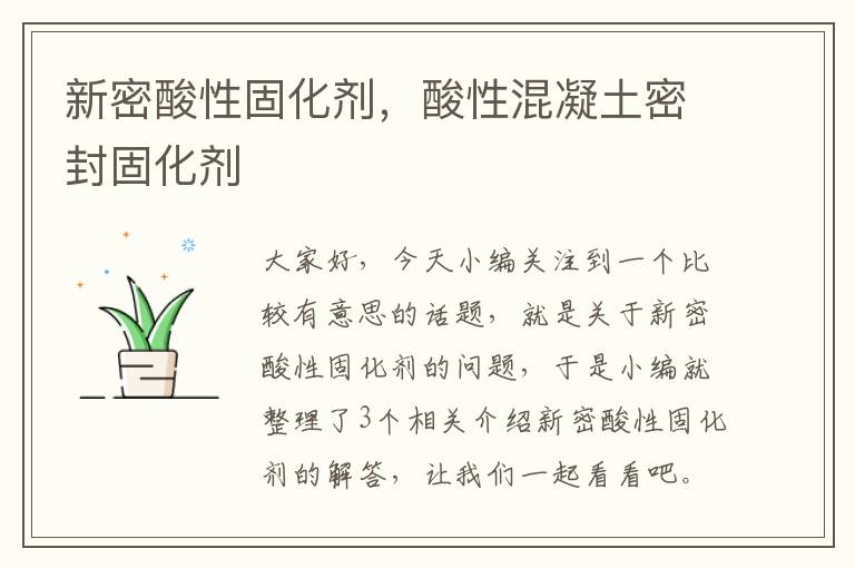 新密酸性固化剂,酸性混凝土密封固化剂