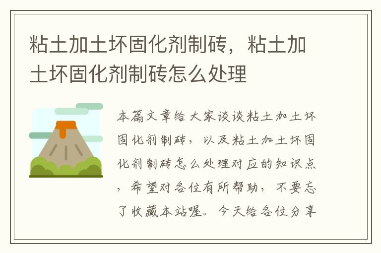 粘土加土坏固化剂制砖,粘土加土坏固化剂制砖怎么处理