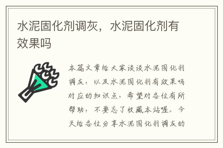 水泥固化剂调灰,水泥固化剂有效果吗