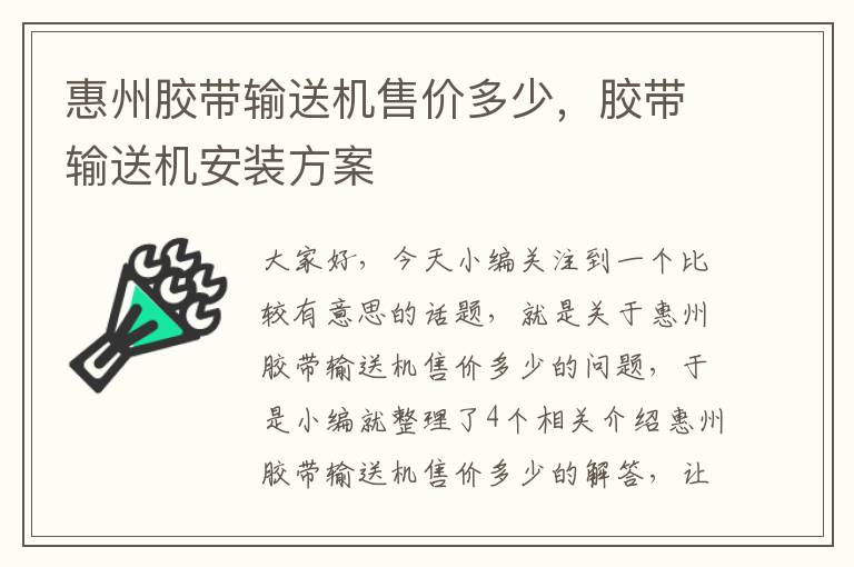惠州胶带输送机售价多少,胶带输送机安装方案