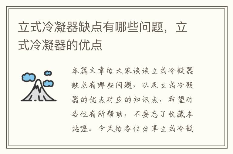 立式冷凝器缺点有哪些问题,立式冷凝器的优点