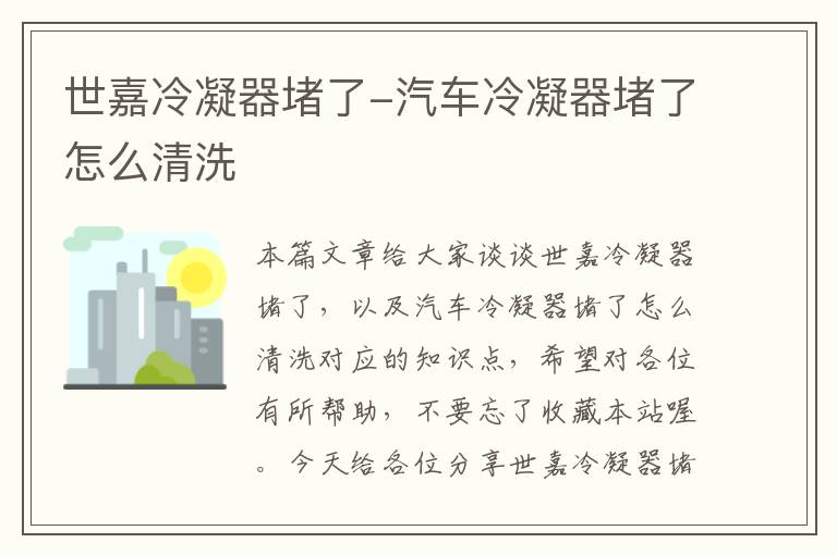 世嘉冷凝器堵了-汽车冷凝器堵了怎么清洗