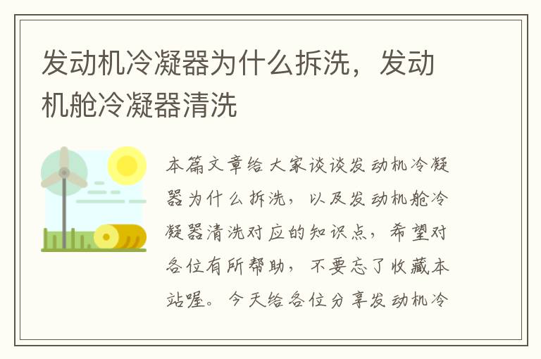 发动机冷凝器为什么拆洗,发动机舱冷凝器清洗