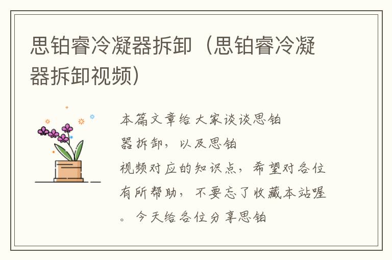 思铂睿冷凝器拆卸(思铂睿冷凝器拆卸视频)